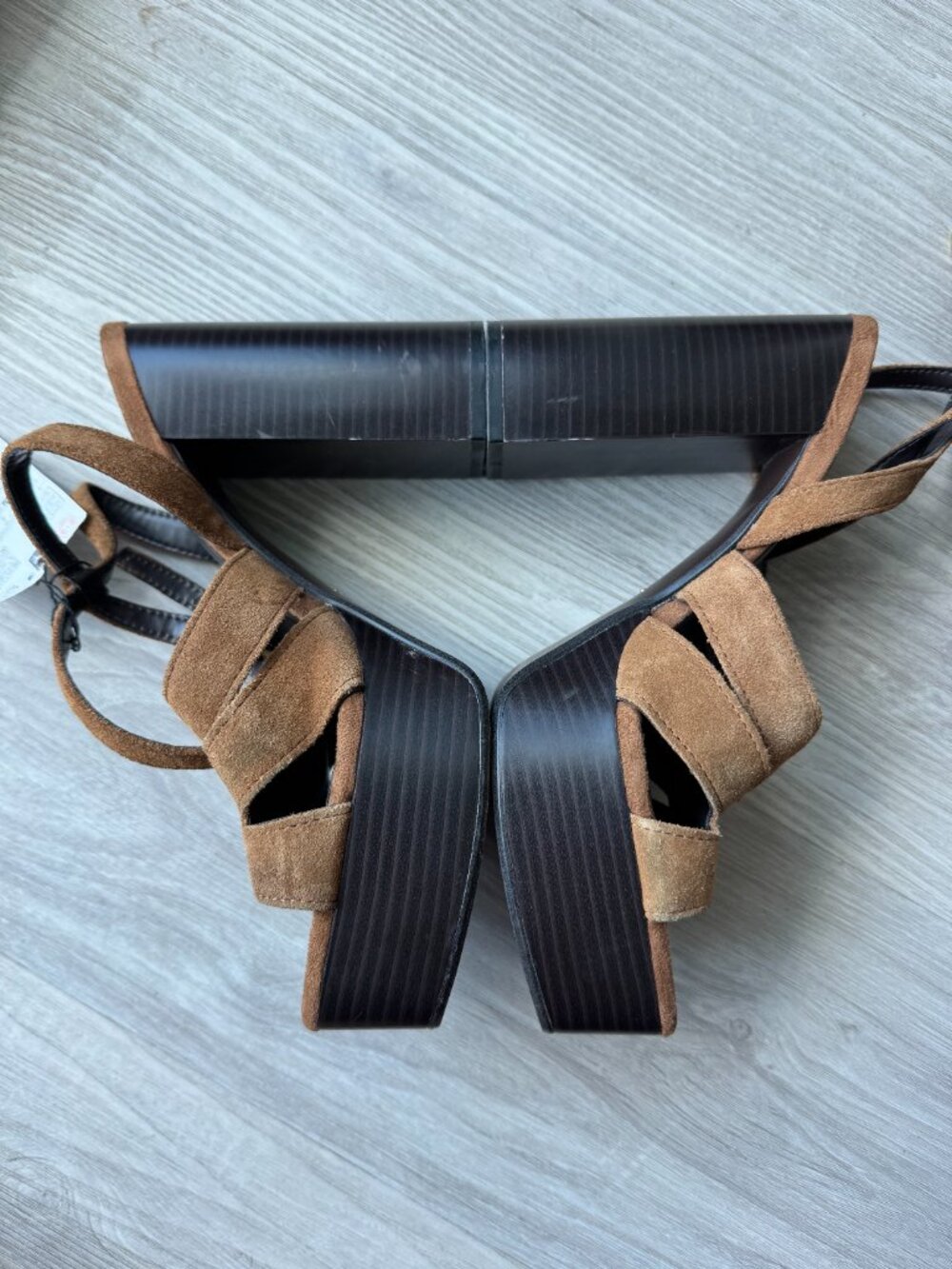 ZARA Suede Platform Block Heel Sandals - Tan Brown / Size 6.5 (EU 37) NWT - Picture 12 of 16